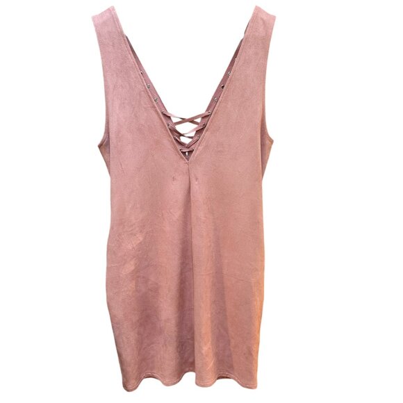Missguided Mini Dress Blush Pink Faux Suede Lace-Up‎ Back Rave Boho Size 2 - Picture 4 of 6